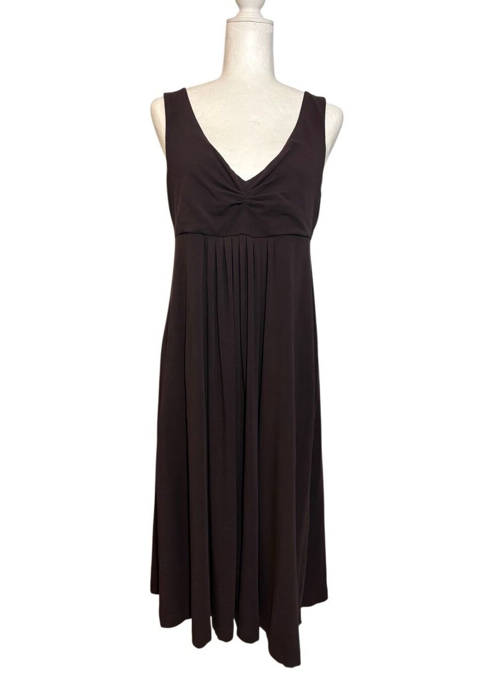 J. Crew chocolate brown v-neck sleeveless empire waist midi dress - M